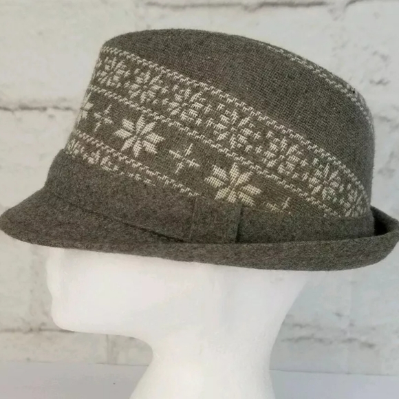 Wool Blend Fedora Hat Gray w/ White Fair Isle - Picture 4 of 5